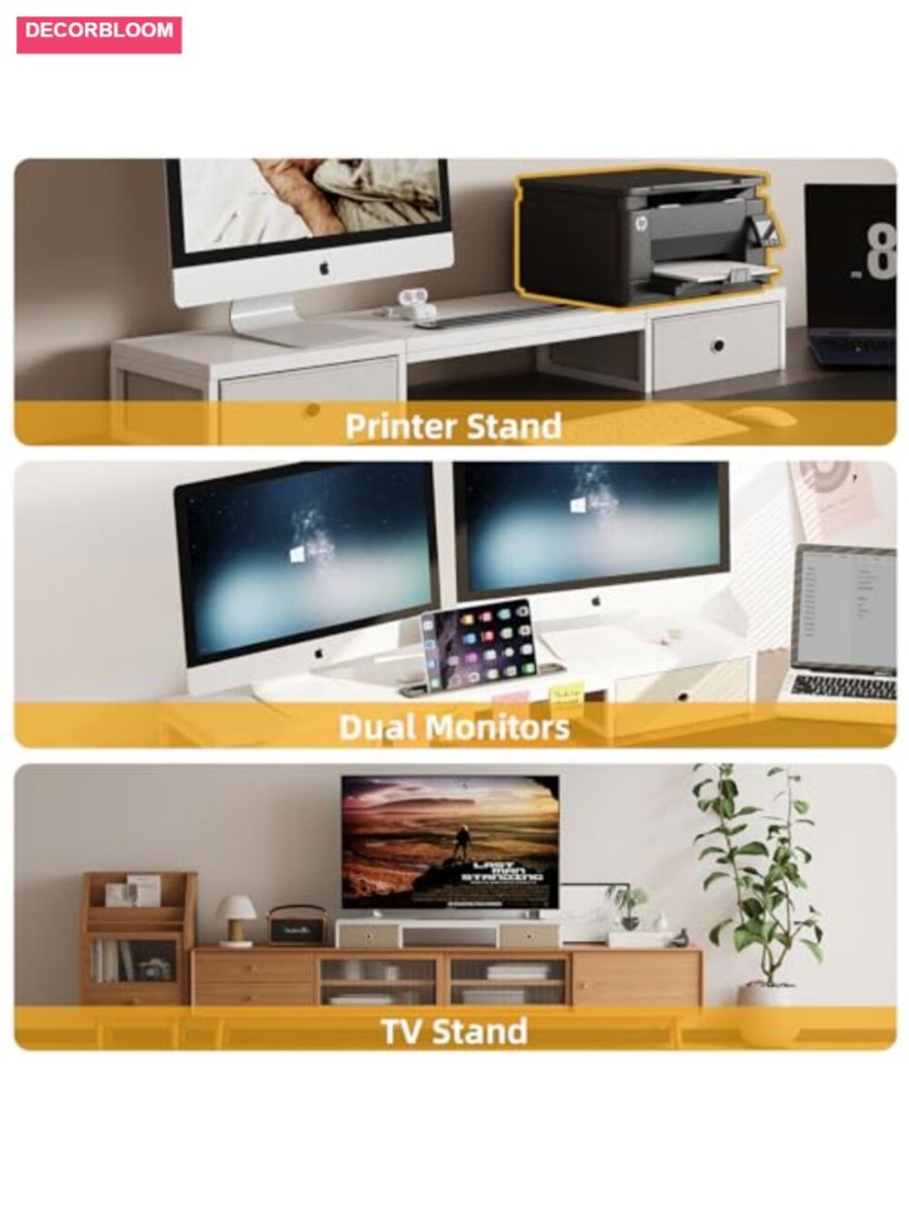 39 Inch Dual Monitor Stand Riser with 2 Drawers, Ergonomic Computer Desk - Picture 6 of 6
